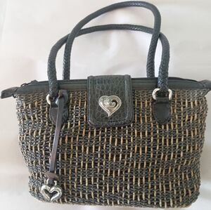 Vintage Brighton Fair Isle Woven and Leather Black/Tan Handbag